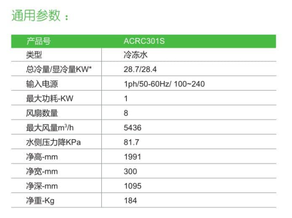 ACRC301S冷冻水28.7kw 技术参数